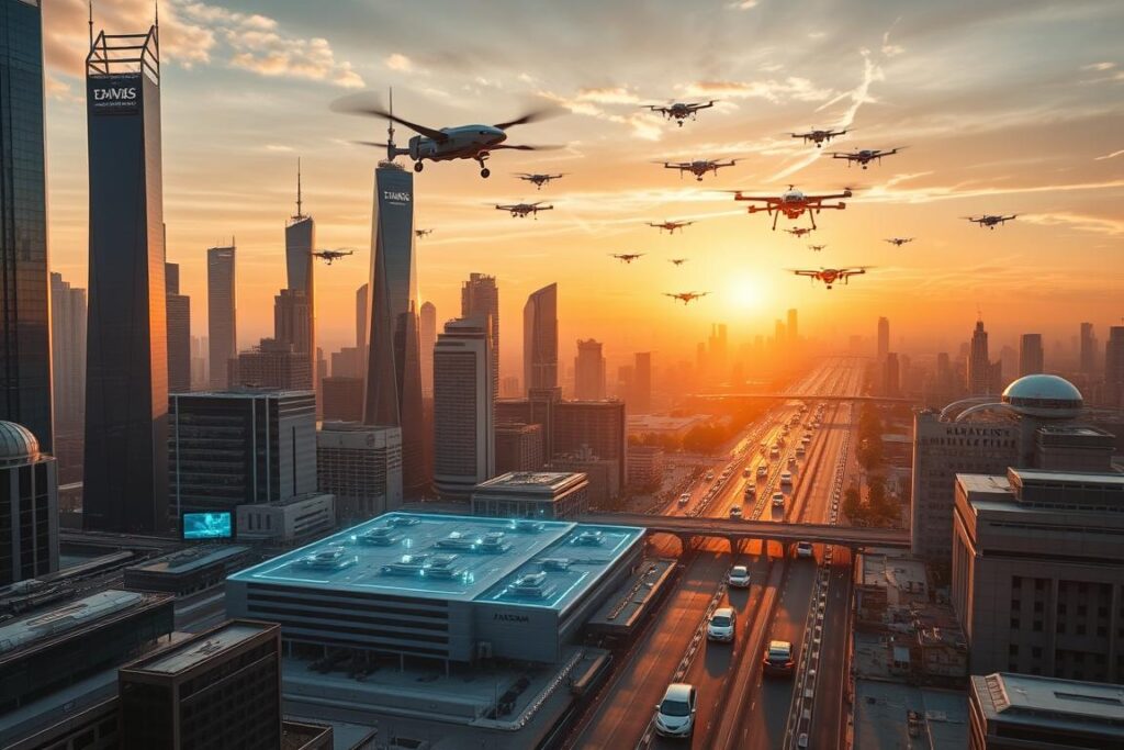 A bustling cityscape of towering skyscrapers and sleek, futuristic architecture, bathed in a warm, golden glow from the setting sun. In the foreground, a dazzling holographic display showcases the latest X-Adam innovations in artificial intelligence, quantum computing, and advanced robotics. Floating above the cityscape, a fleet of autonomous aerial vehicles weave through the skyline, while self-driving cars glide silently along the streets below. The scene exudes a sense of wonder and progress, hinting at the transformative potential of emerging technologies to shape the future. A bustling cityscape of towering skyscrapers and sleek, futuristic architecture, bathed in a warm, golden glow from the setting sun. In the foreground, a dazzling holographic display showcases the latest X-Adam innovations in artificial intelligence, quantum computing, and advanced robotics. Floating above the cityscape, a fleet of autonomous aerial vehicles weave through the skyline, while self-driving cars glide silently along the streets below. The scene exudes a sense of wonder and progress, hinting at the transformative potential of emerging technologies to shape the future.